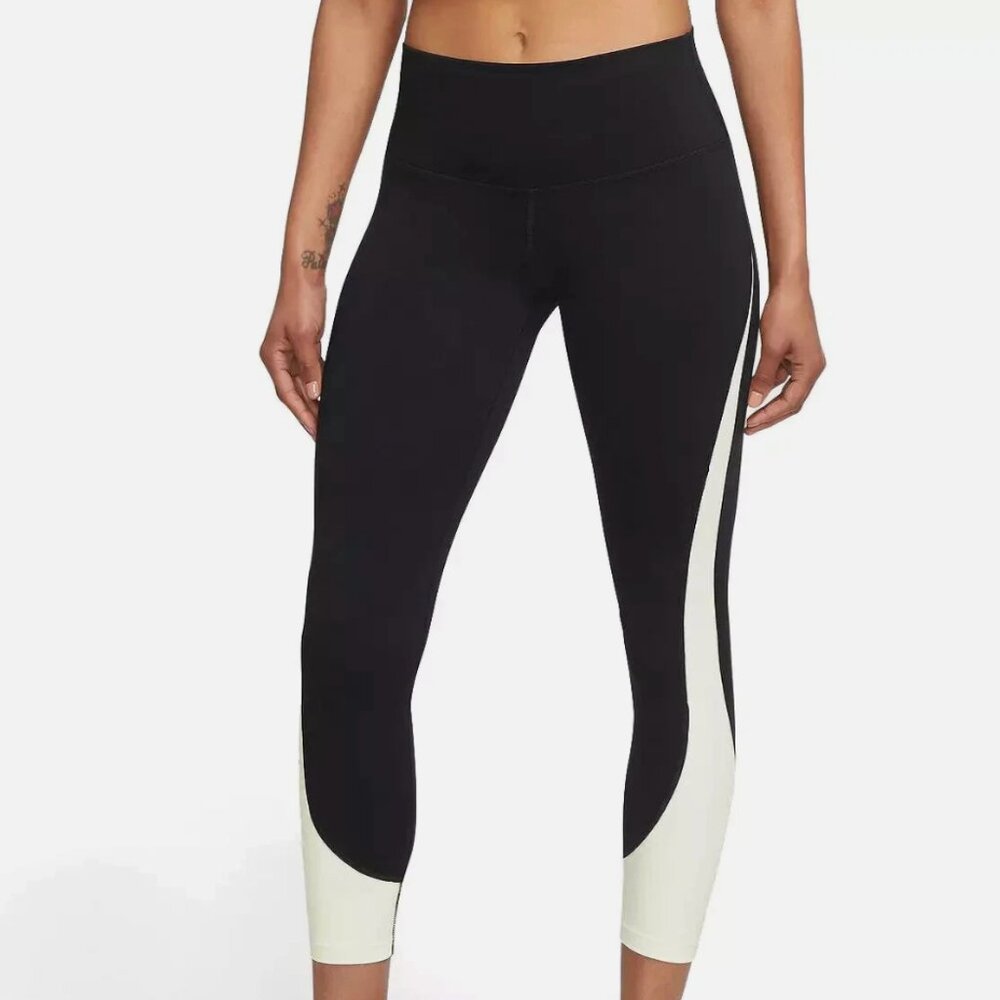 Women's Nike One Dri-Fit, Mesh Color-Block Training Leggings, Grey/Black, Sz M